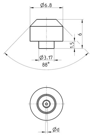 Technische Zeichnung Wasserstrahlschneiddüse Typ 290