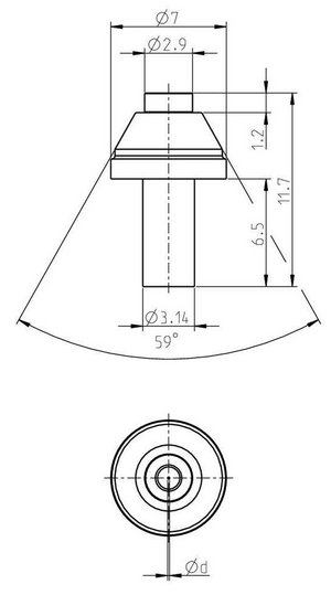 Technische Zeichnung Wasserstrahlschneiddüse Typ 1257